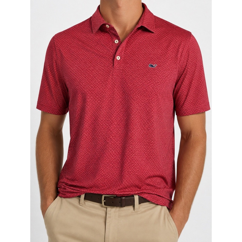 Vineyard Vines Sankaty Performance Polo Shirt Mens M Red Stretch Golf Geometric